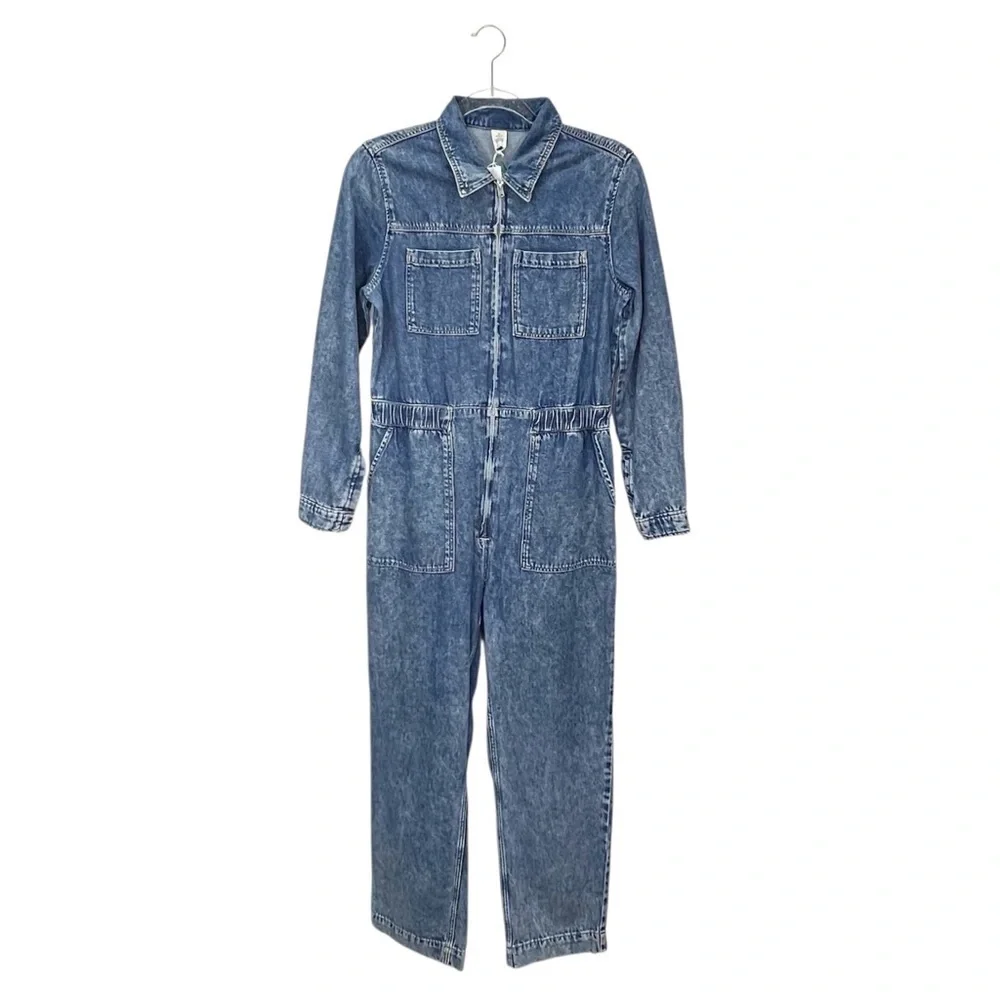 H&M Denim Boiler Jumpsuit Size 6 Sleeve Zip-Up Coveralls Blue Jeans Long New NWT